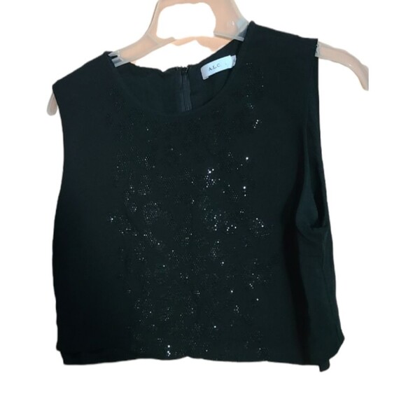 A.L.C. Julian Black Crystal Sequin Crop Top - Picture 3 of 8